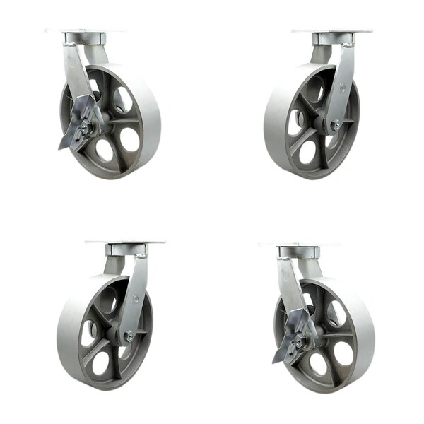 Service Caster 10'' Heavy Duty Semi Steel Cast Iron Caster Set 2 Swivel Lock 2 Brakes, 4PK CRAN-SCC-KP92S1030-SSR-BSL-2-SLB-2 - main